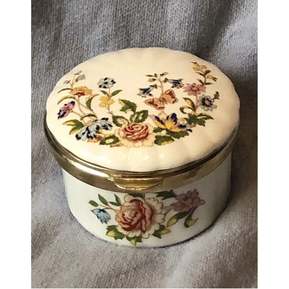 Aynsley Enamel Pill Box - Cottage Garden - Bone China